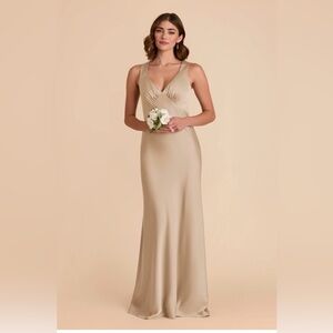 Birdy Grey V-Neck Satin Maxi Dress in Champagne